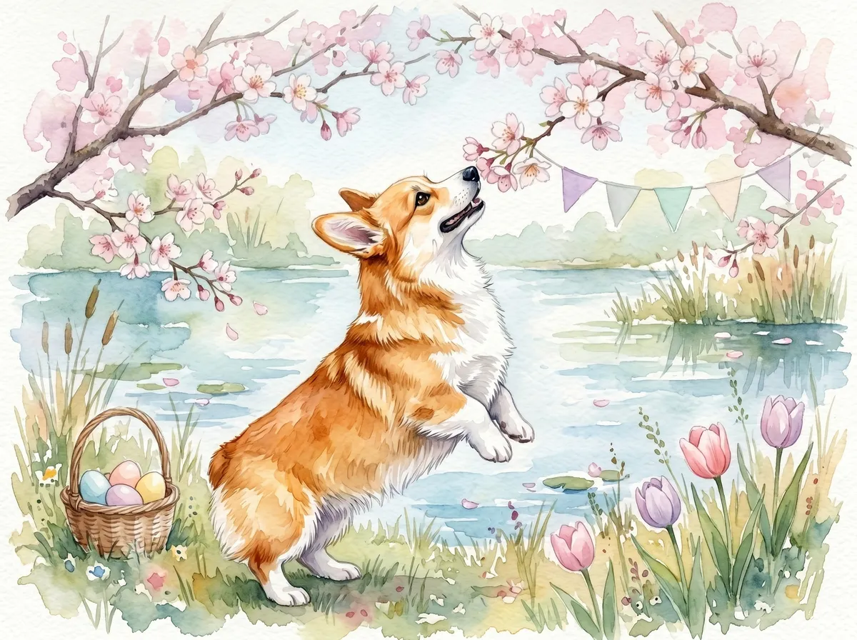 Pembroke Welsh Corgi watercolor calendar month 4